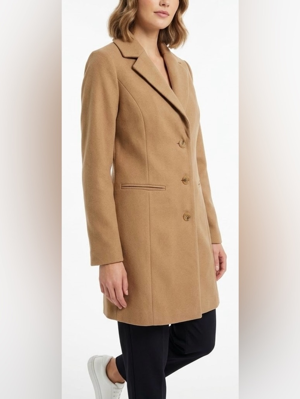 Tailored Camel Single-Breasted Trench Coat